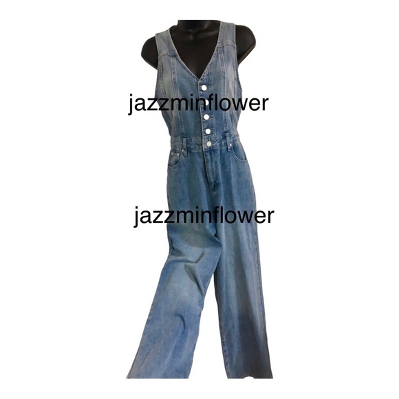 Sincerely Jules blue denim button front sleeveless jeans jumper jumpsuit size M - Picture 12 of 17